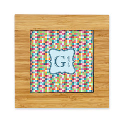 Retro Pixel Squares Bamboo Trivet with Ceramic Tile Insert (Personalized)