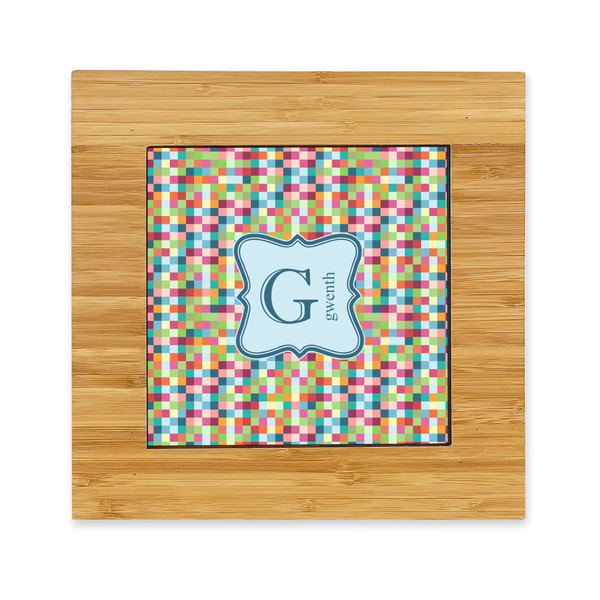 Custom Retro Pixel Squares Bamboo Trivet with Ceramic Tile Insert (Personalized)