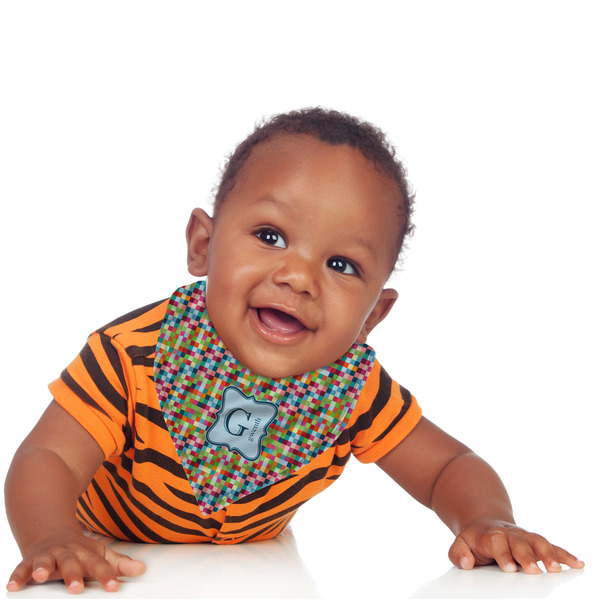 Retro Pixel Squares Bandana Bib - (Lifestyle 1 boy)