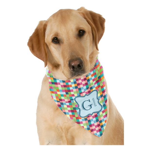 Custom Retro Pixel Squares Dog Bandana Scarf w/ Name and Initial