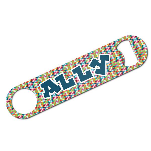 Custom Retro Pixel Squares Bar Bottle Opener w/ Name and Initial