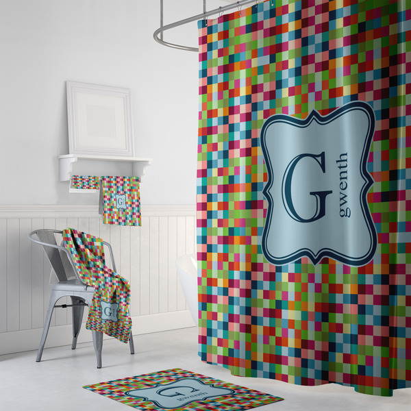 Retro Pixel Squares Bath Towel Sets - 3-piece - In Context