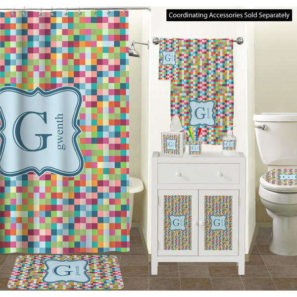 Retro Pixel Squares Bathroom Scene