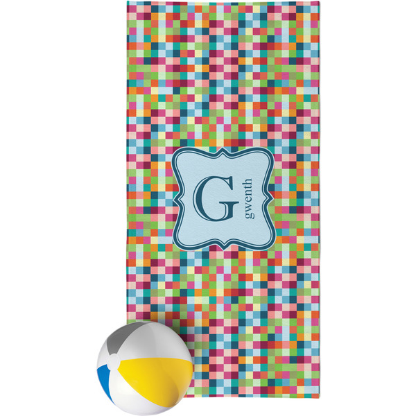 Custom Retro Pixel Squares Beach Towel (Personalized)