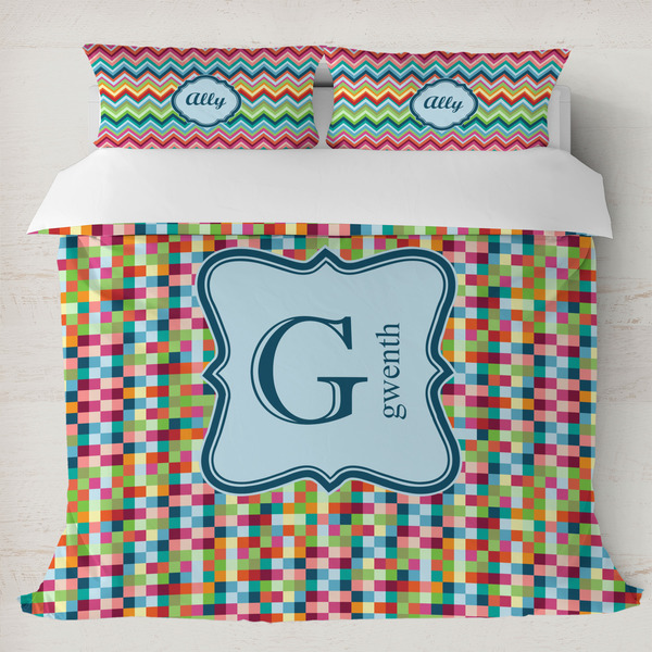 Custom Retro Pixel Squares Duvet Cover Set - King (Personalized)