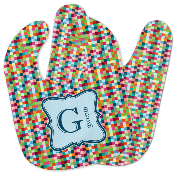 Custom Retro Pixel Squares Baby Bib w/ Name and Initial