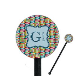 Retro Pixel Squares 5.5" Round Plastic Stir Sticks - Black - Single Sided (Personalized)