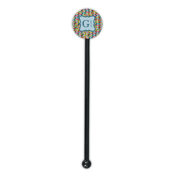 Retro Pixel Squares Black Plastic 5.5" Stir Stick - Round - Single Stick
