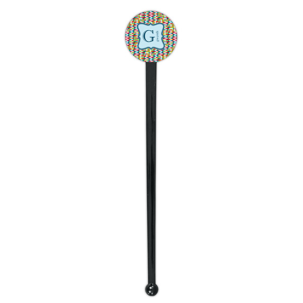 Retro Pixel Squares Black Plastic 7" Stir Stick - Round - Single Stick