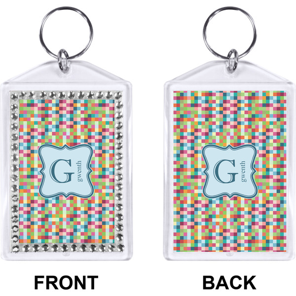 Retro Pixel Squares Bling Keychain (Front + Back)