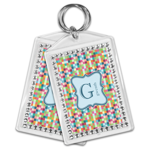 Retro Pixel Squares Bling Keychain - MAIN