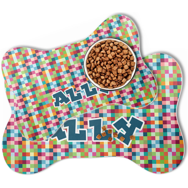 Retro Pixel Squares Bone Shaped Dog Mats - MAIN