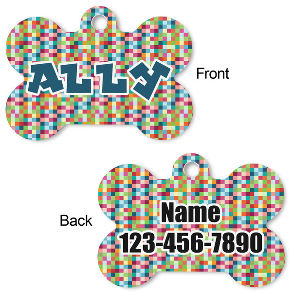 Retro Pixel Squares Bone Shaped Dog Tag - Front & Back