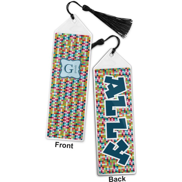 Retro Pixel Squares Bookmark with tassel - Front and Back