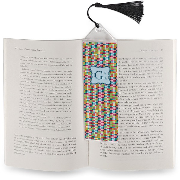 Retro Pixel Squares Bookmark with tassel - In book