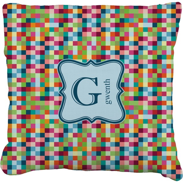 Custom Retro Pixel Squares Faux-Linen Throw Pillow 20" (Personalized)