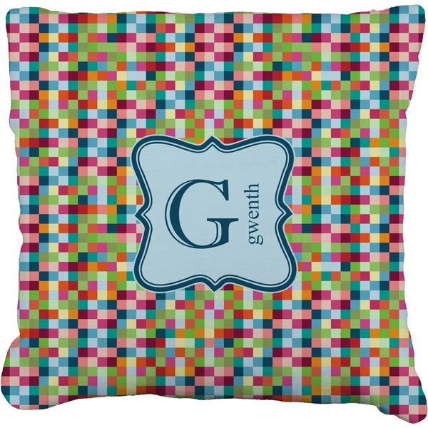 Custom Retro Pixel Squares Faux-Linen Throw Pillow 26" (Personalized)
