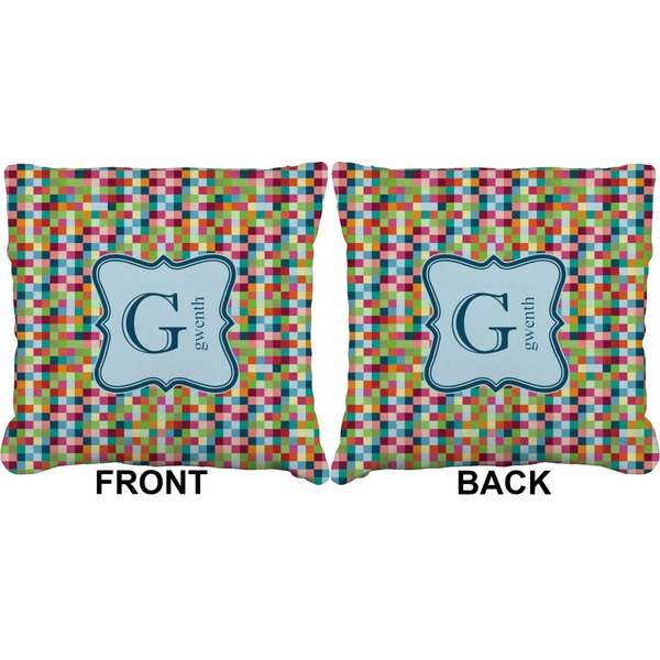 Retro Pixel Squares Burlap Pillow Approval