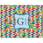 Retro Pixel Squares Woven Fabric Placemat - Twill w/ Name and Initial