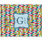 Retro Pixel Squares Woven Fabric Placemat - Twill w/ Name and Initial
