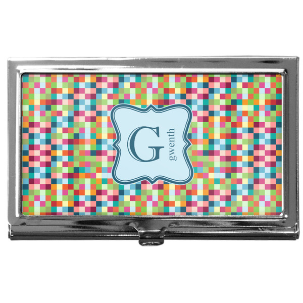 Custom Retro Pixel Squares Business Card Case