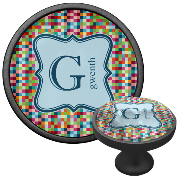 Retro Pixel Squares Cabinet Knob - Black - Multi Angle