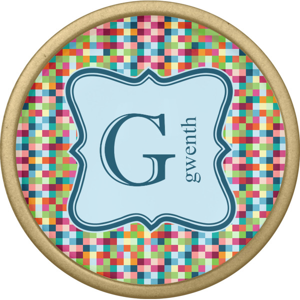 Retro Pixel Squares Cabinet Knob - Gold - Front