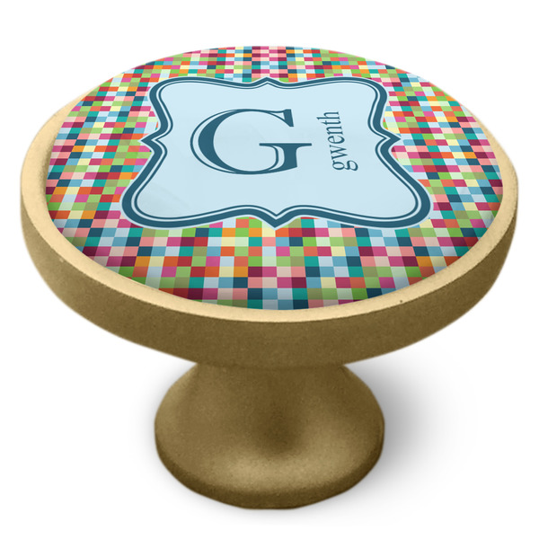 Retro Pixel Squares Cabinet Knob - Gold - Side