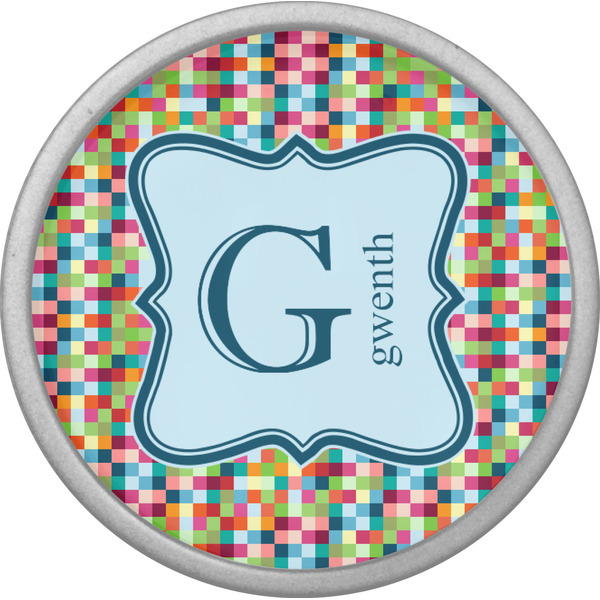 Retro Pixel Squares Cabinet Knob - Nickel - Front