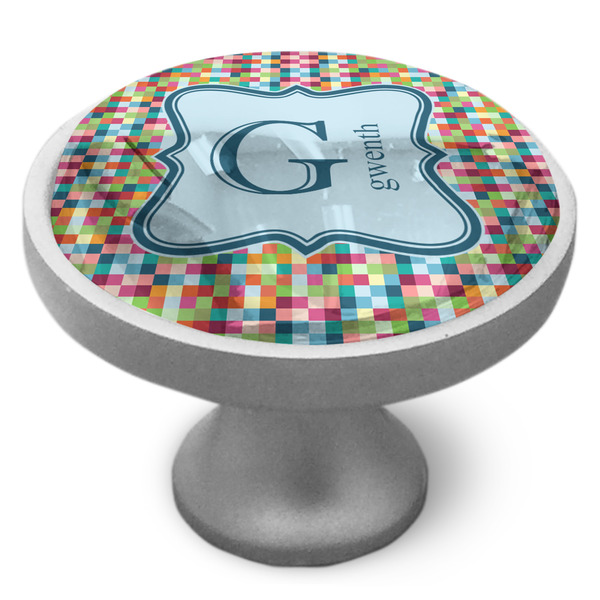 Retro Pixel Squares Cabinet Knob - Nickel - Side