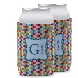Retro Pixel Squares Can Cooler (12 oz) w/ Name and Initial