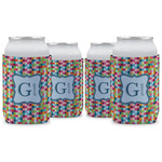 Retro Pixel Squares Can Cooler (12 oz) - Set of 4 w/ Name and Initial