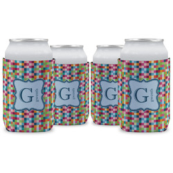 Retro Pixel Squares Can Cooler (12 oz) - Set of 4 w/ Name and Initial