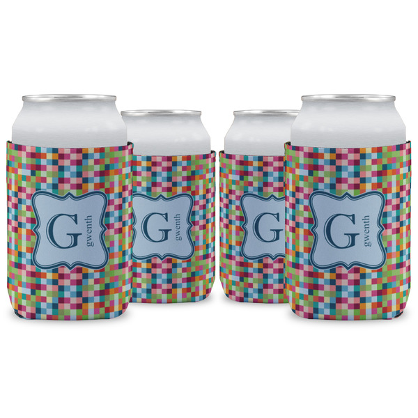 Custom Retro Pixel Squares Can Cooler (12 oz) - Set of 4 w/ Name and Initial