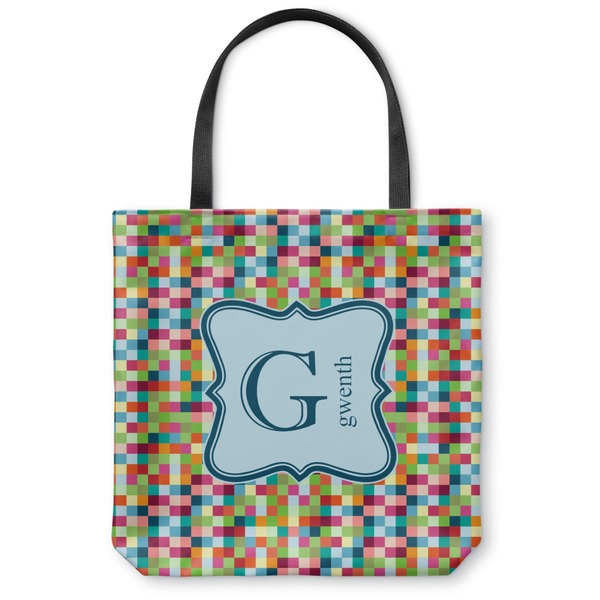 Custom Retro Pixel Squares Canvas Tote Bag (Personalized)
