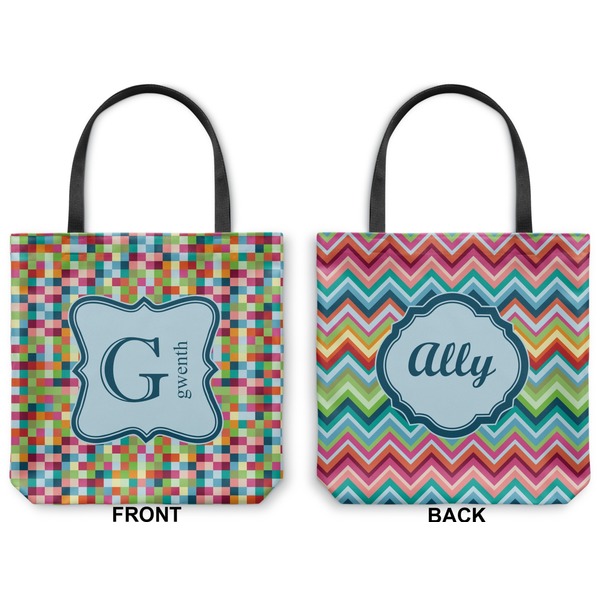 Retro Pixel Squares Canvas Tote - Front and Back