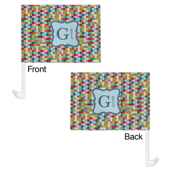Retro Pixel Squares Car Flag - 11" x 8" - Front & Back View