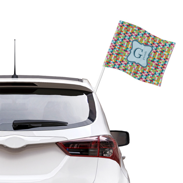 Retro Pixel Squares Car Flag - Large - LIFESTYLE