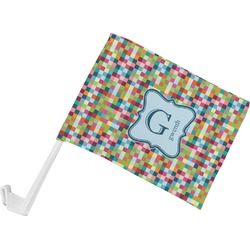 Retro Pixel Squares Car Flag - Small w/ Name and Initial