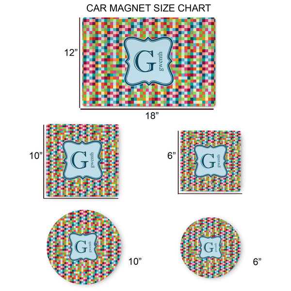 Retro Pixel Squares Car Magnets - SIZE CHART