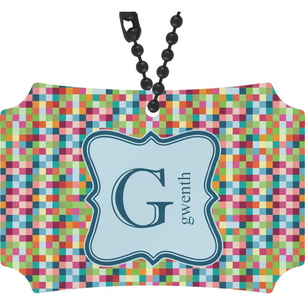 Custom Retro Pixel Squares Rear View Mirror Ornament (Personalized)