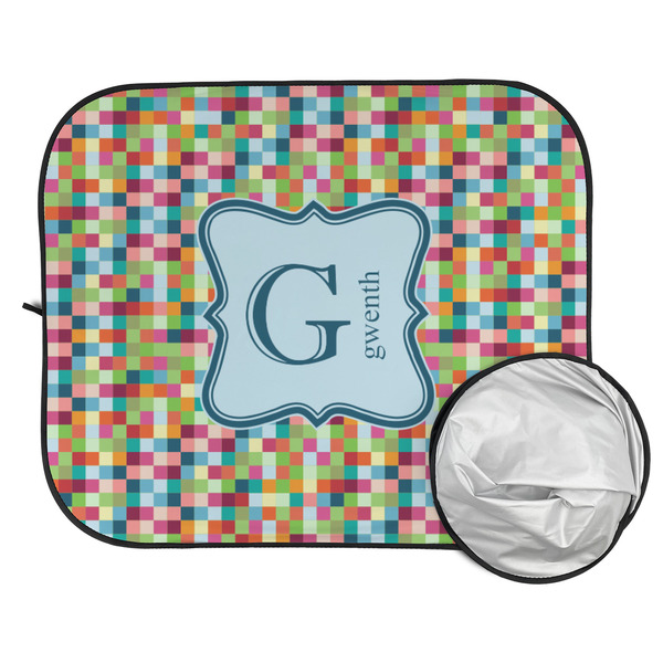 Retro Pixel Squares Car Sun Shades - FOLDED & UNFOLDED