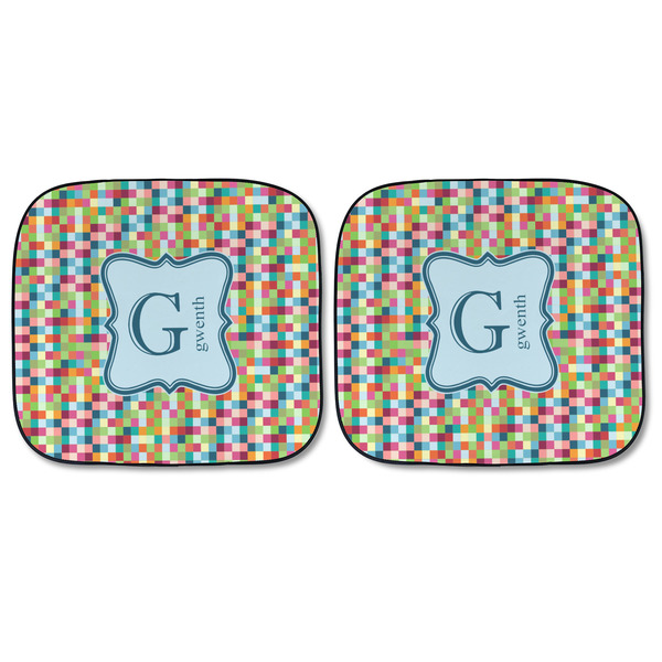 Retro Pixel Squares Car Sun Shades - FRONT