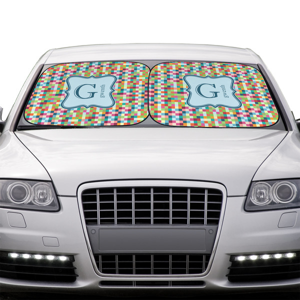 Retro Pixel Squares Car Sun Shades - IN CONTEXT