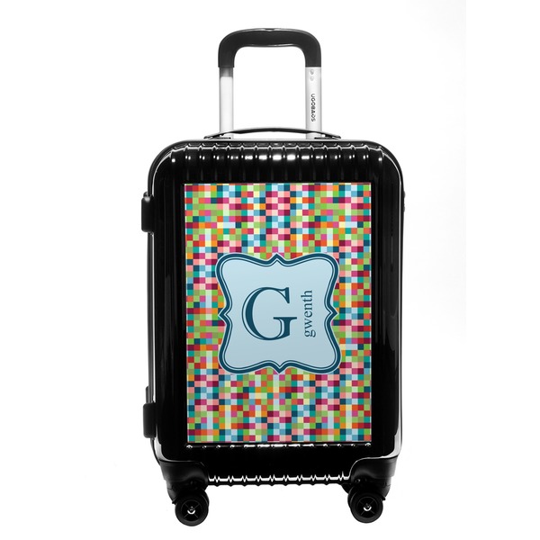 Custom Retro Pixel Squares Carry On Hard Shell Suitcase (Personalized)