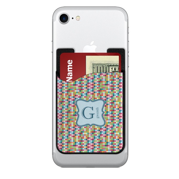 Custom Retro Pixel Squares 2-in-1 Cell Phone Credit Card Holder & Screen Cleaner (Personalized)