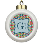 Retro Pixel Squares Ceramic Ball Ornament (Personalized)