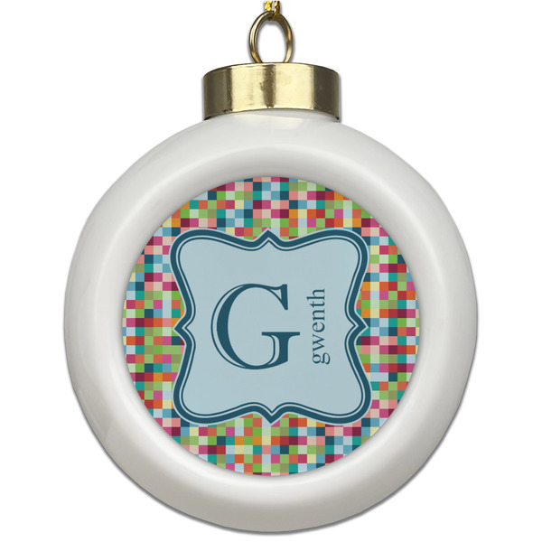 Custom Retro Pixel Squares Ceramic Ball Ornament (Personalized)