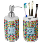 Retro Pixel Squares Ceramic Bathroom Accessories Set (Personalized)