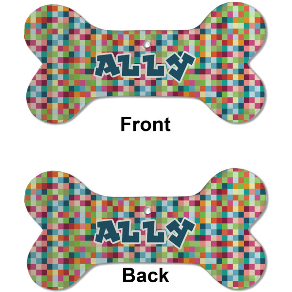 Retro Pixel Squares Ceramic Flat Ornament - Bone Front & Back (APPROVAL)